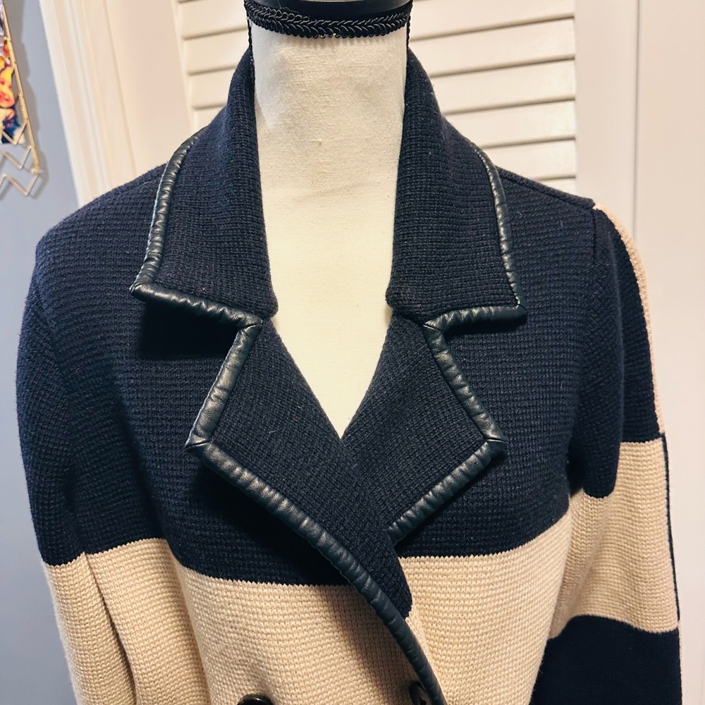 Tory Burch Navy and Cream Sweater Coat
